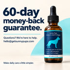 Sunny Pups 60-day money-back guarantee. Support: hello@getsunnypups.com.